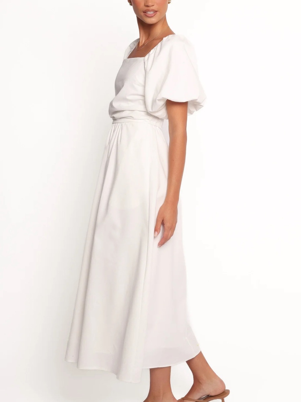 Zara White Square-Neck Puff Sleeve Maxi Dress -size large - Picture 3 of 15